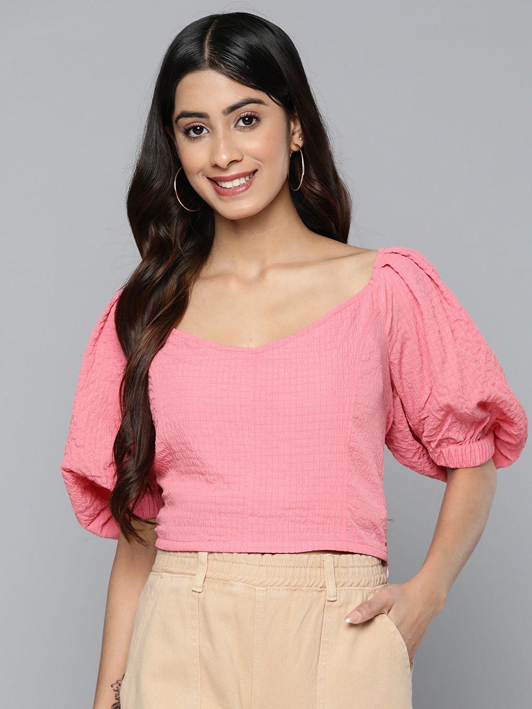 here&now sweetheart neck puff sleeves crop top