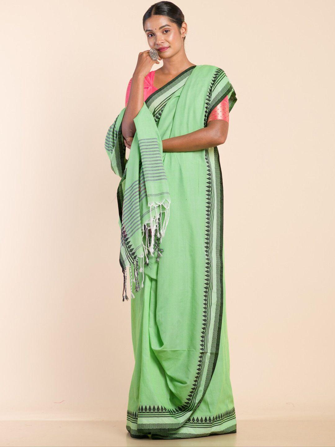 here&now teal & black pure cotton khadi saree