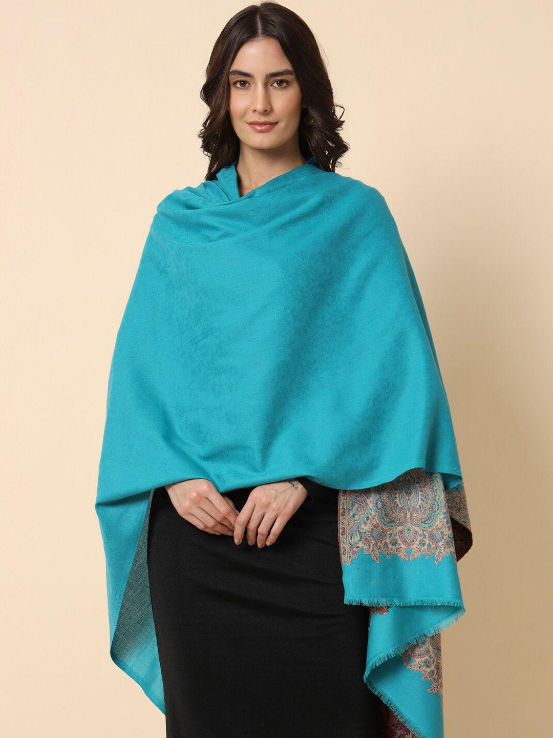 here&now teal kaani woven design shawl