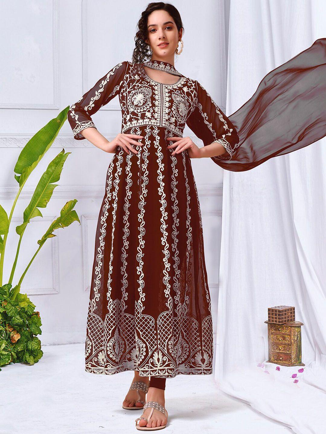 here&now thread work georgette anarkali kurta with dupatta