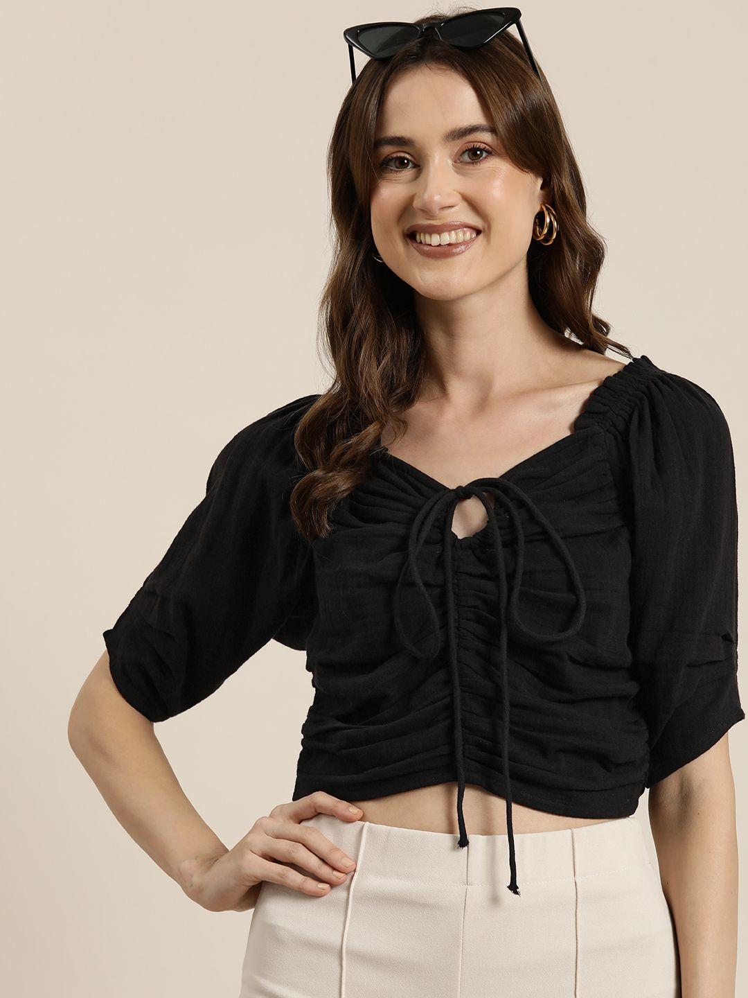 here&now tie-up neck cotton crop top