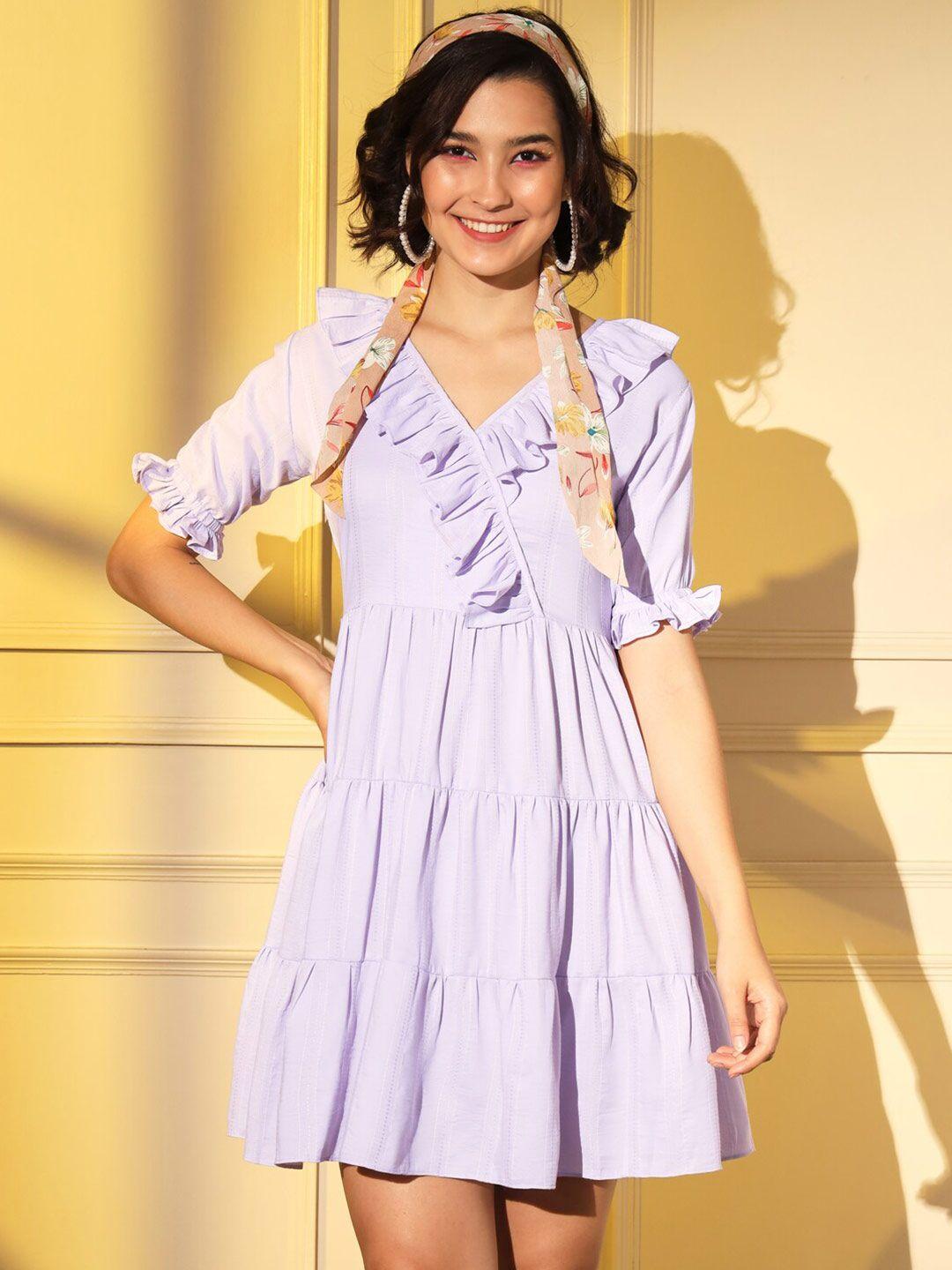 here&now tiered ruffles v- neck a- line dress