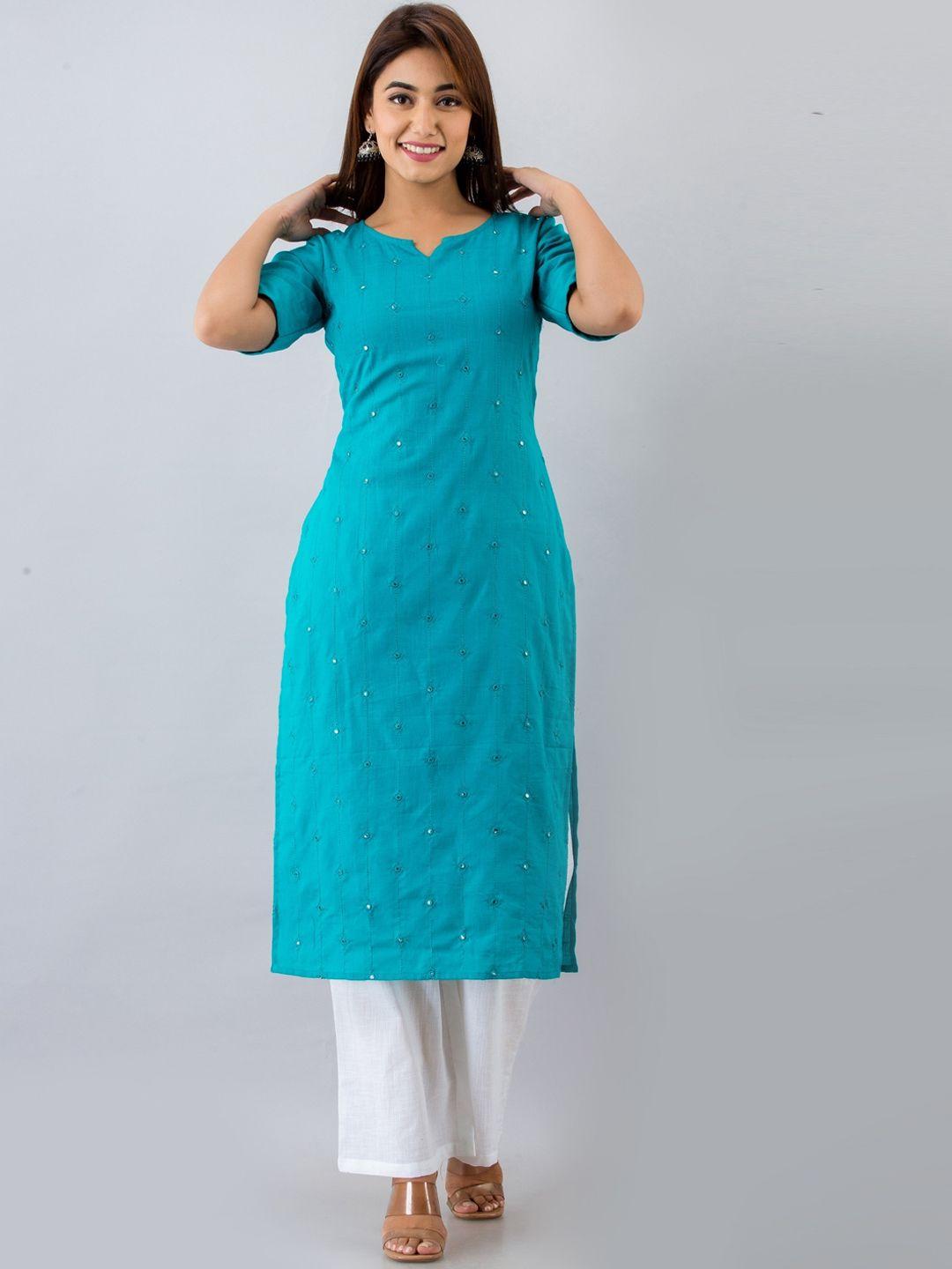 here&now turquoise blue ethnic motifs embroidered mirror work kurta with palazzos