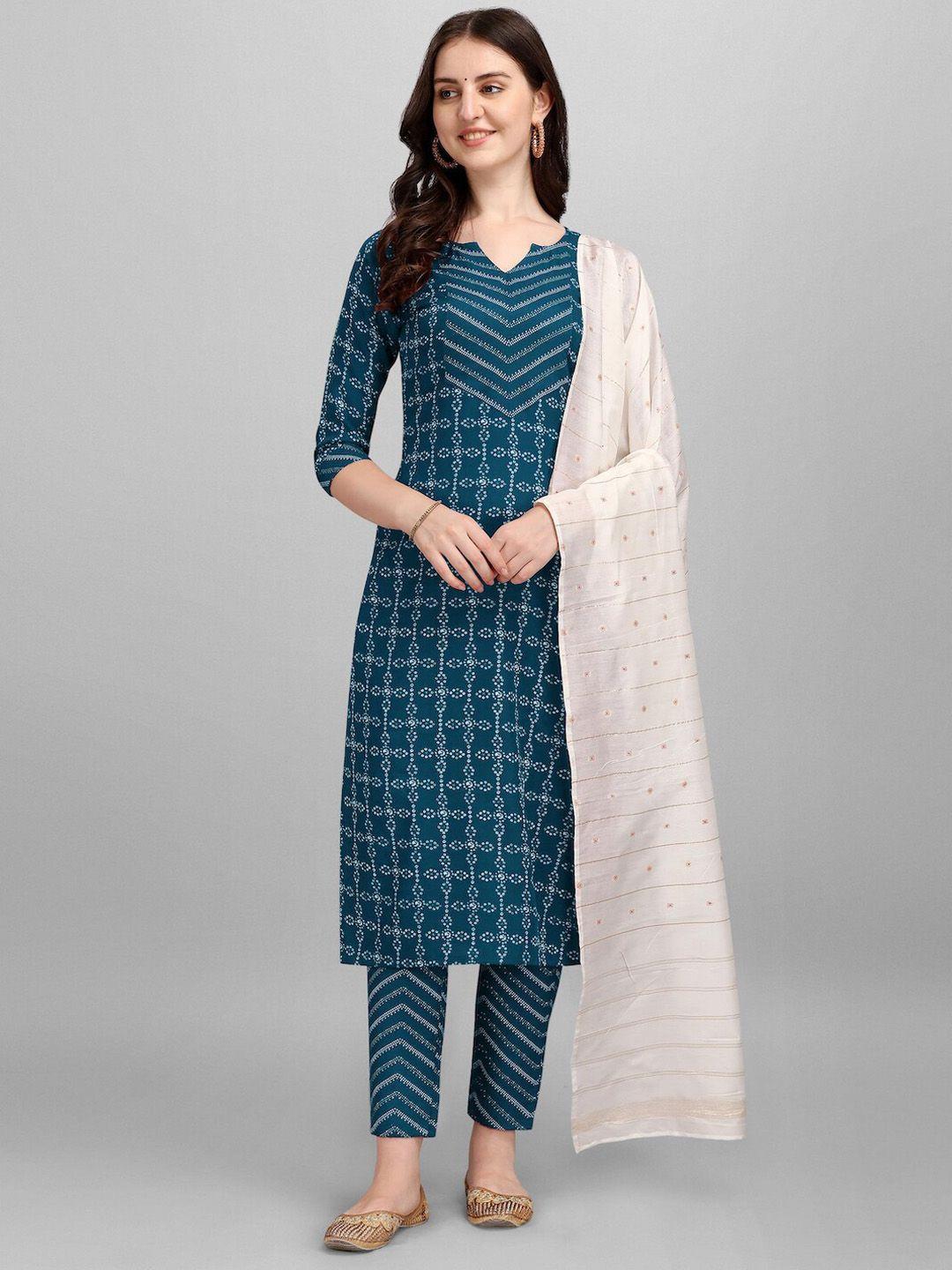 here&now turquoise blue pure cotton kurta with trousers & dupatta