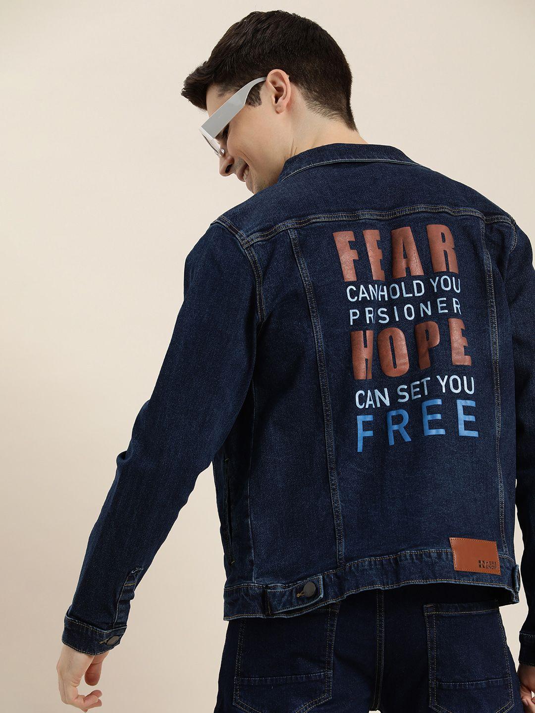 here&now typography printed denim jacket