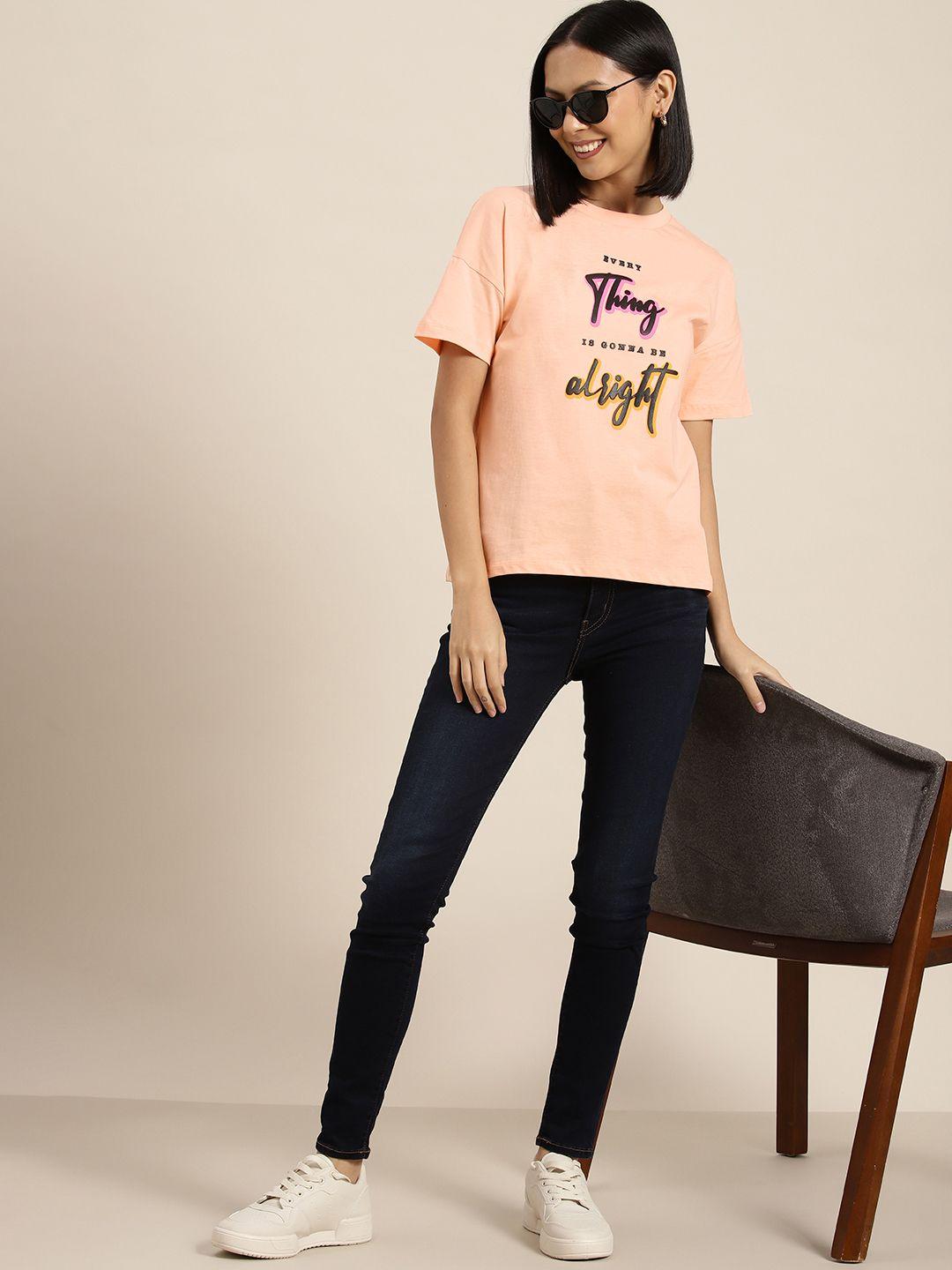 here&now typography printed drop-shoulder pure cotton t-shirt