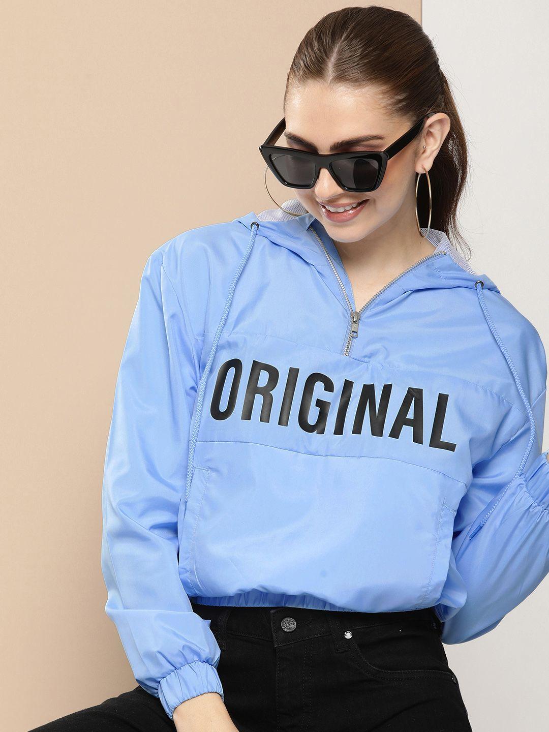 here&now typography printed hooded sporty jacket