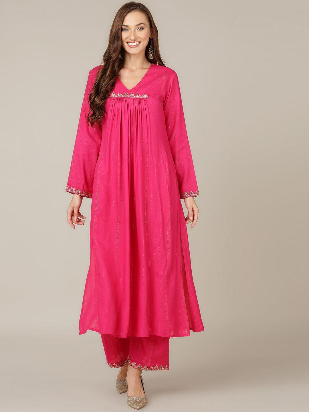 here&now v-neck a-line bead work kurta with palazzos