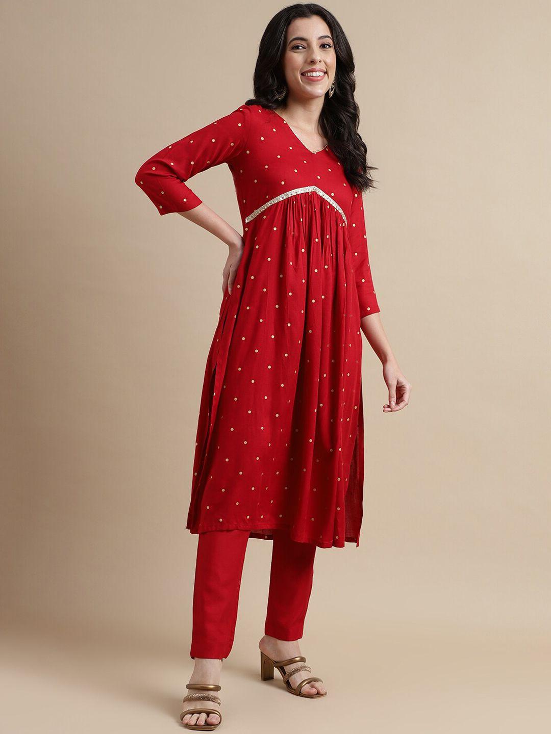 here&now v neck geometric printed empire gotta patti kurta with trousers