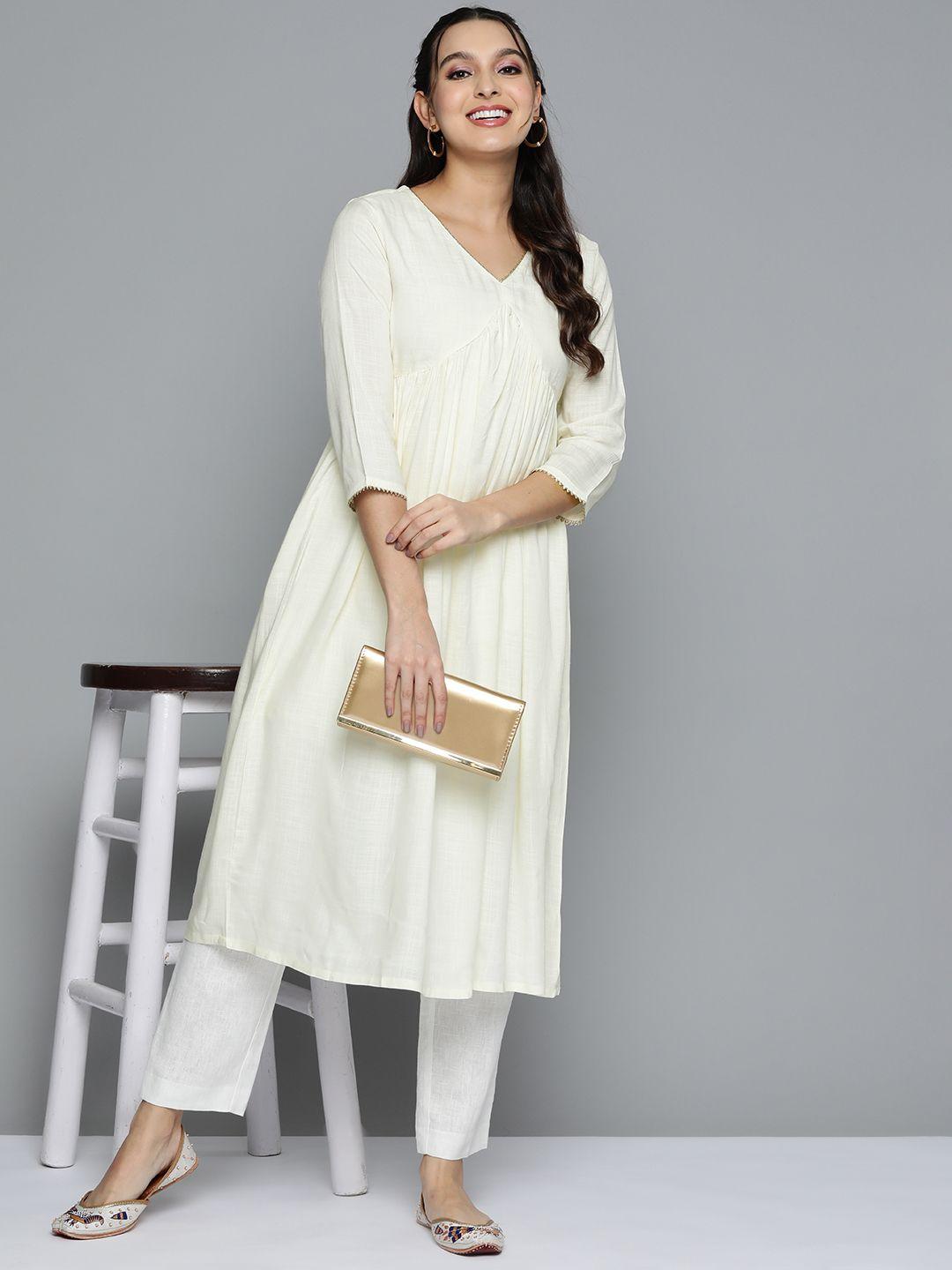 here&now v-neck gotta patti a-line kurta