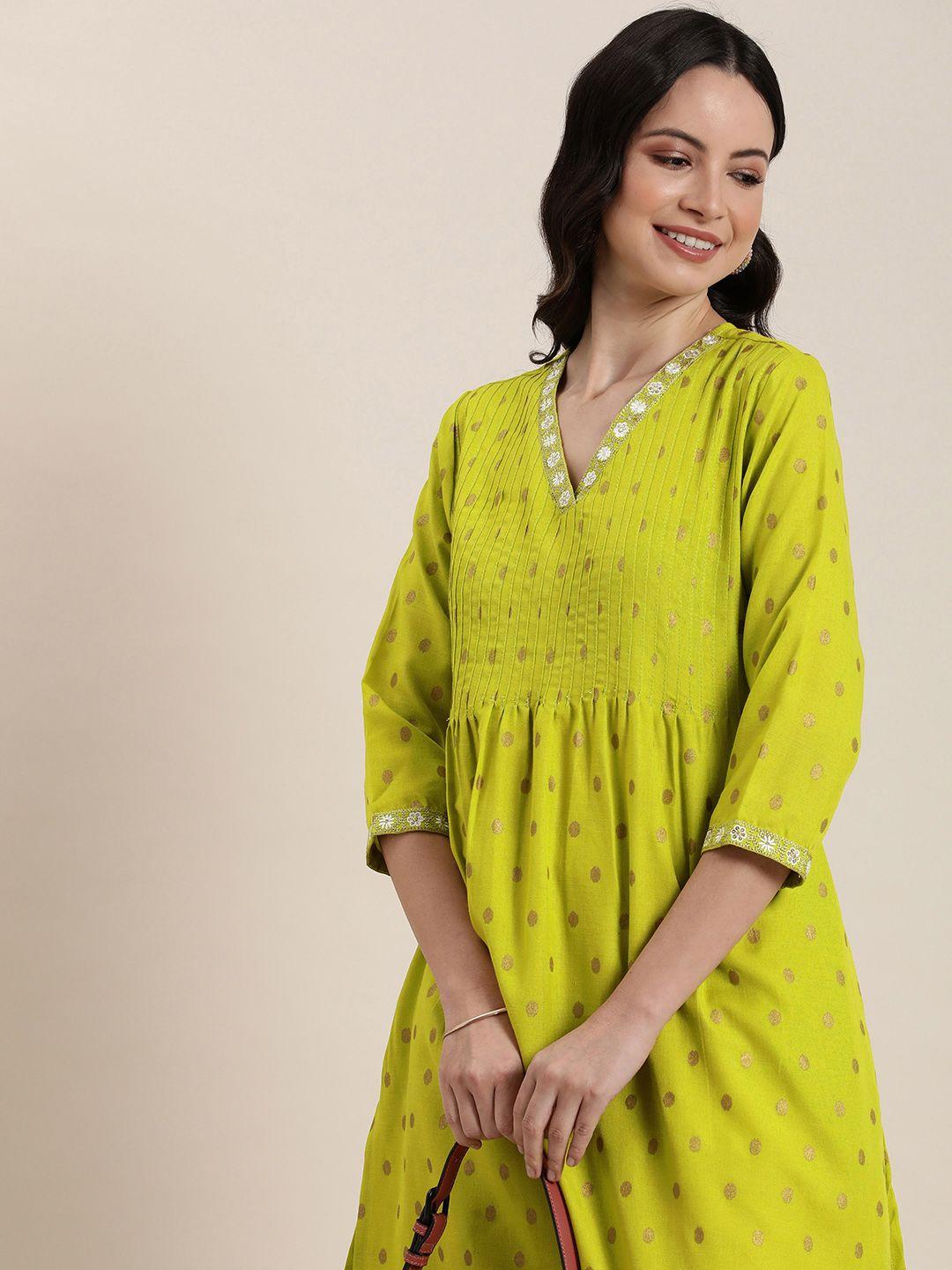 here&now v-neck polka dot printed kurta