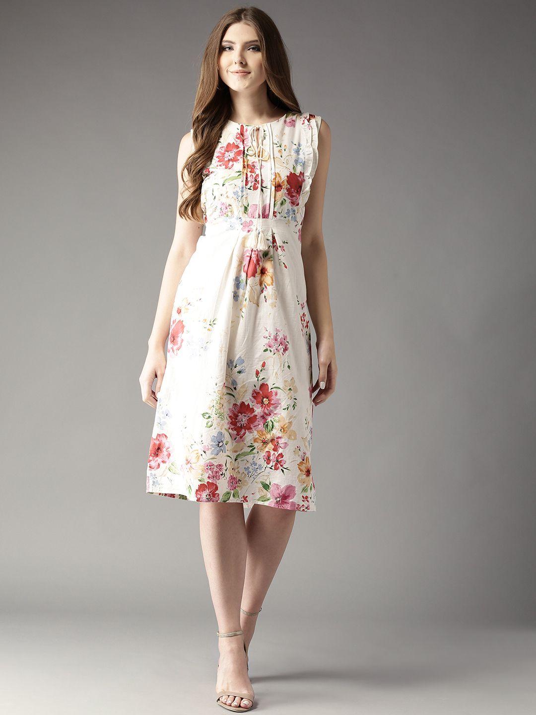 here&now white & pink lightweight cotton floral print fit & flare dress