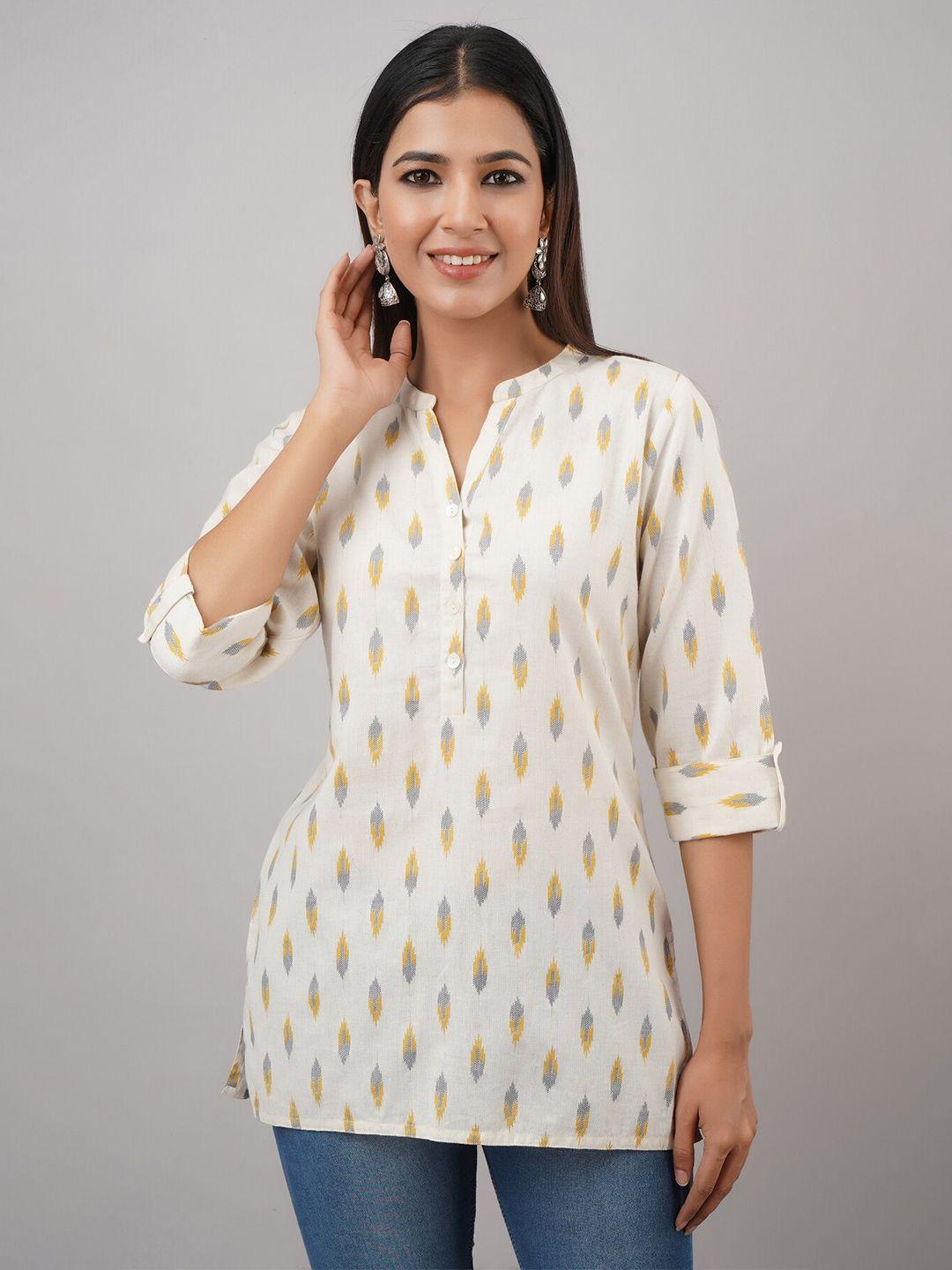 here&now white & yellow ethnic motifs printed kurti