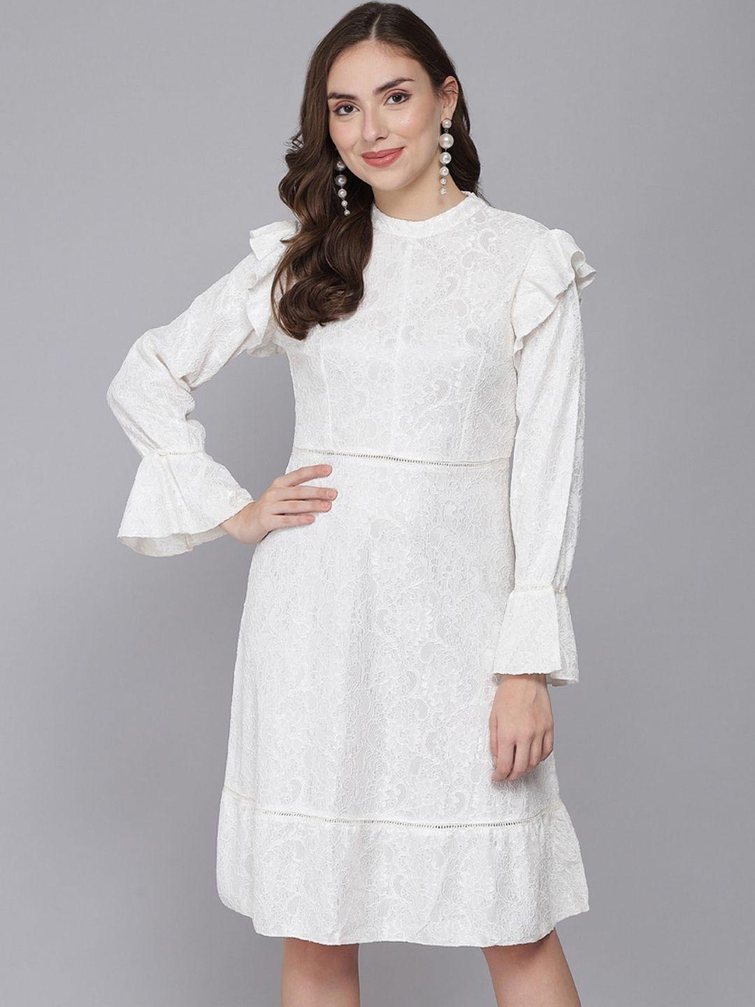 here&now white bell sleeve lace fit & flare dress