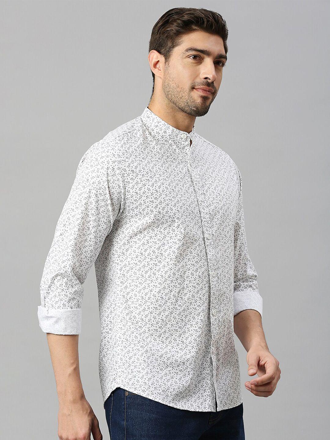 here&now white classic slim fit abstract printed pure cotton casual shirt