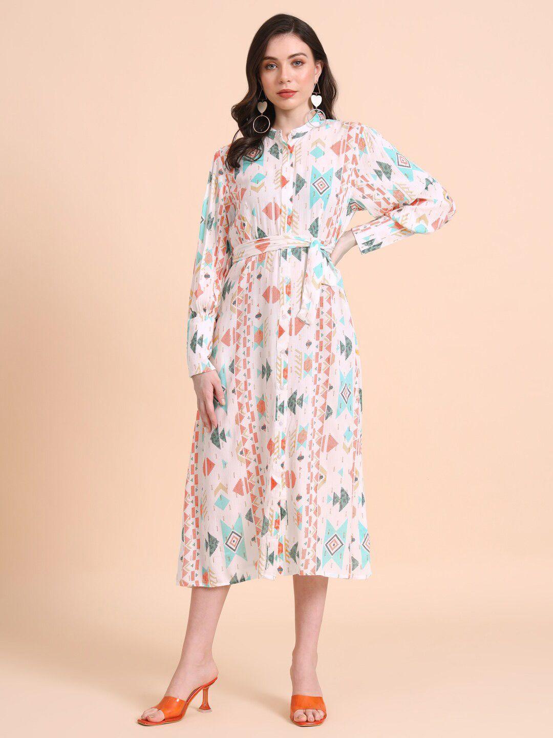 here&now white print crepe a-line midi dress