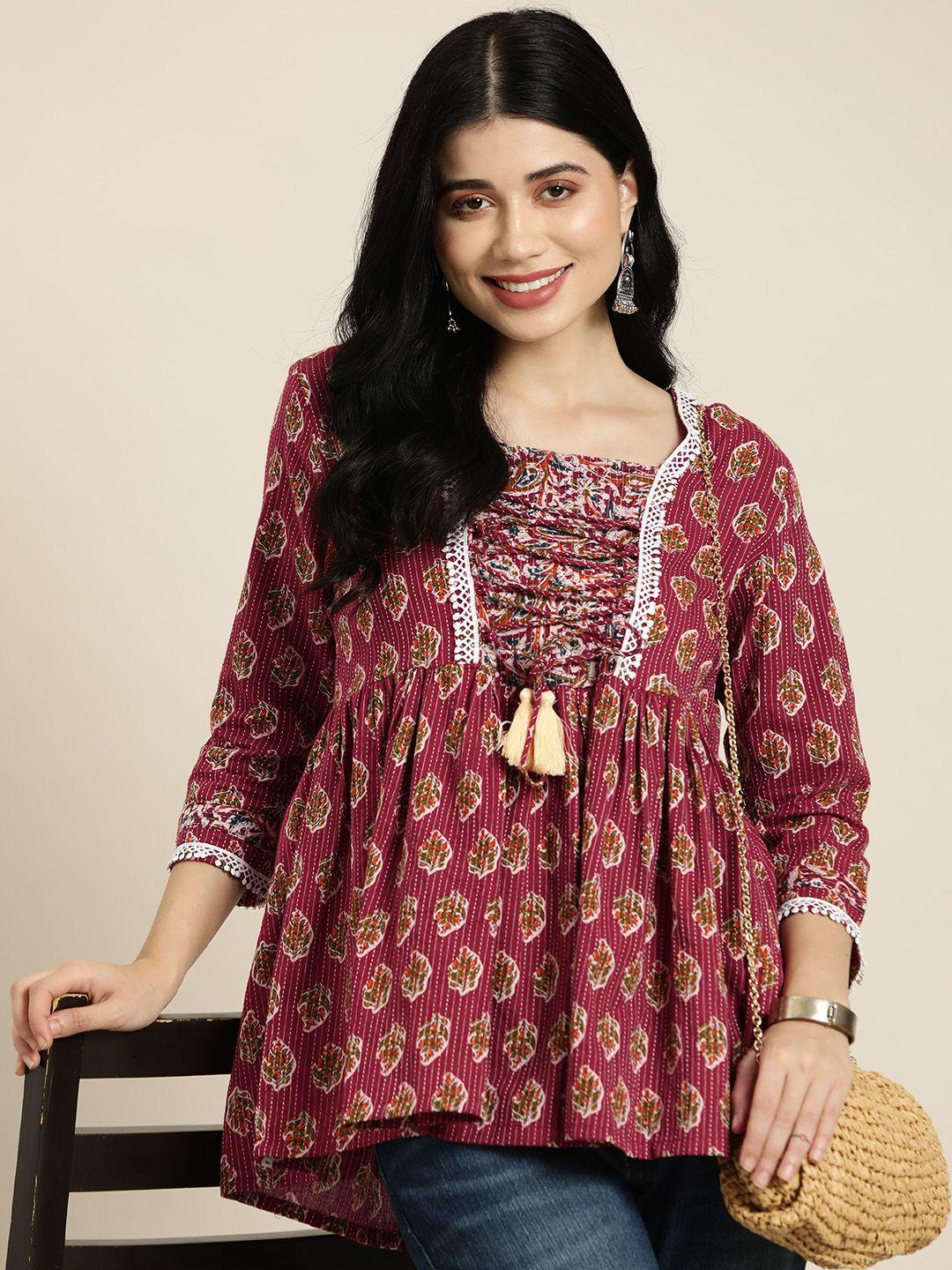 here&now wome ethnic motifs printed a-line kurti