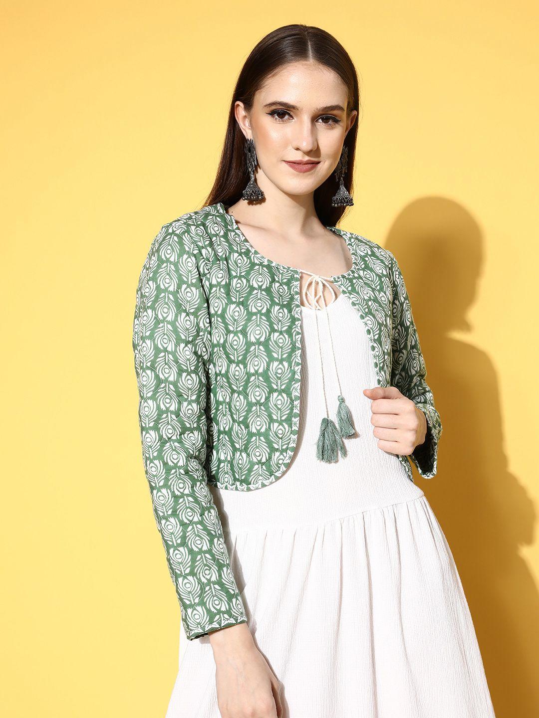 here&now women  green floral fluid tie-up jacket