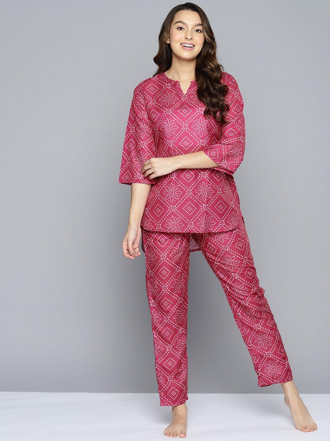 here&now women bandhani printed pyjama set