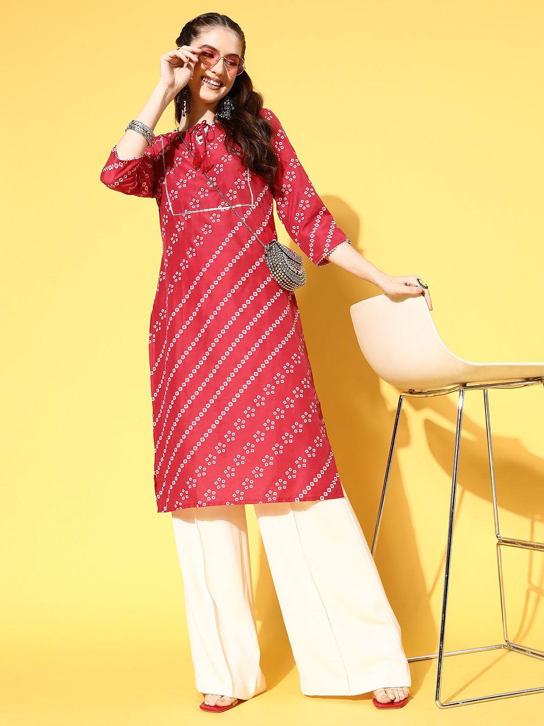 here&now women beautiful red  print parade kurta