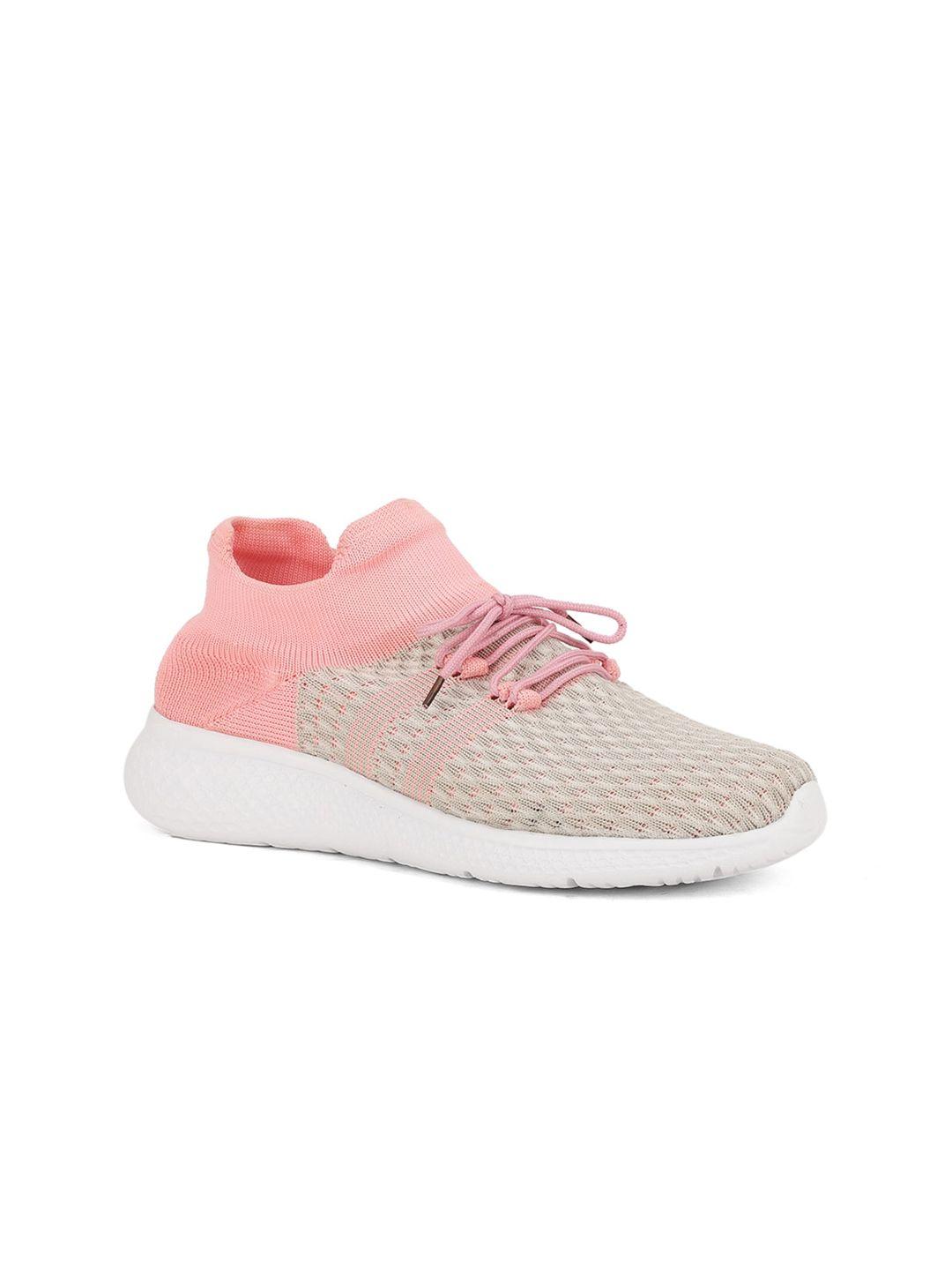 here&now women beige & pink woven design sneakers