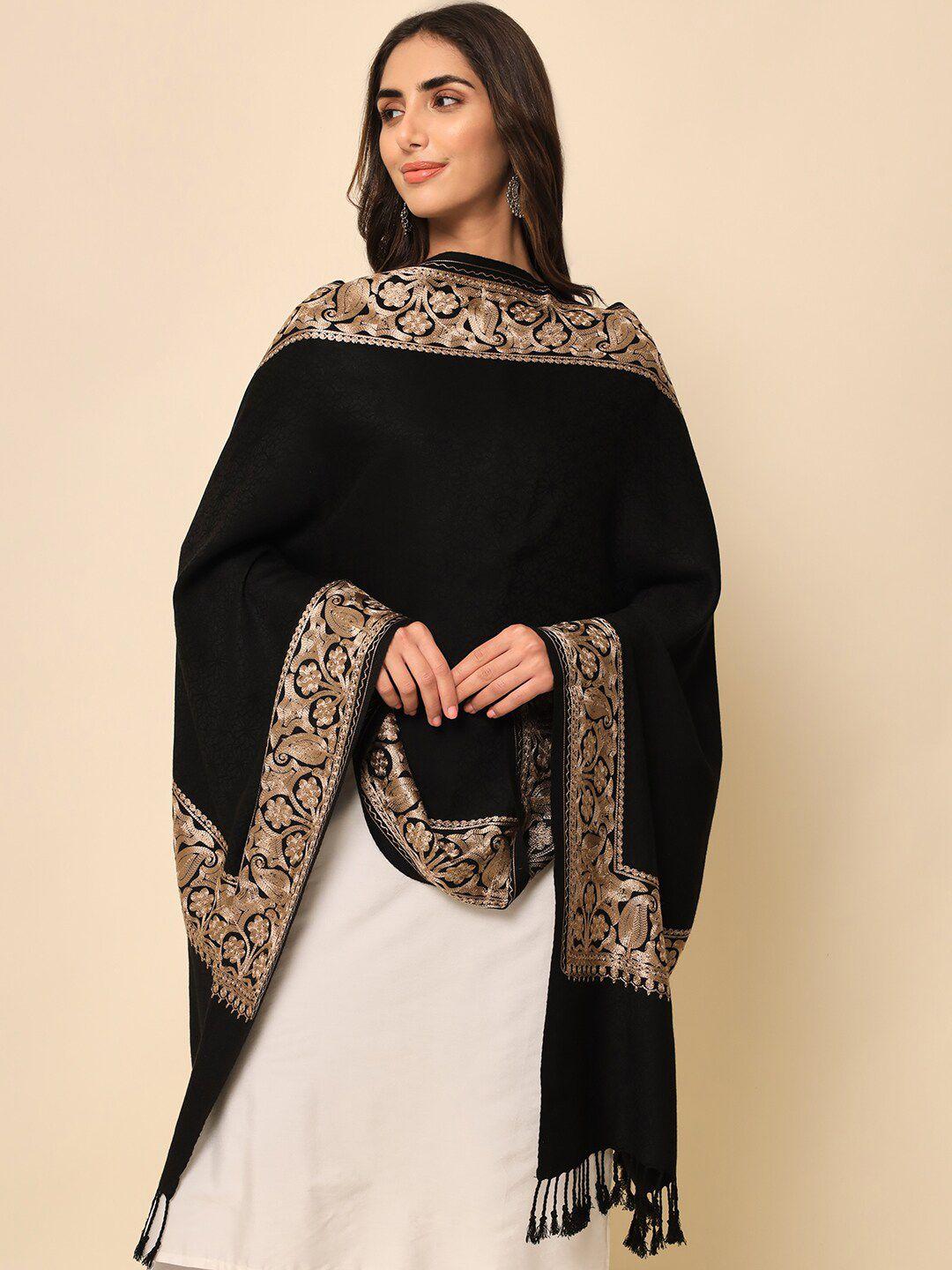 here&now women black embroidered shawl