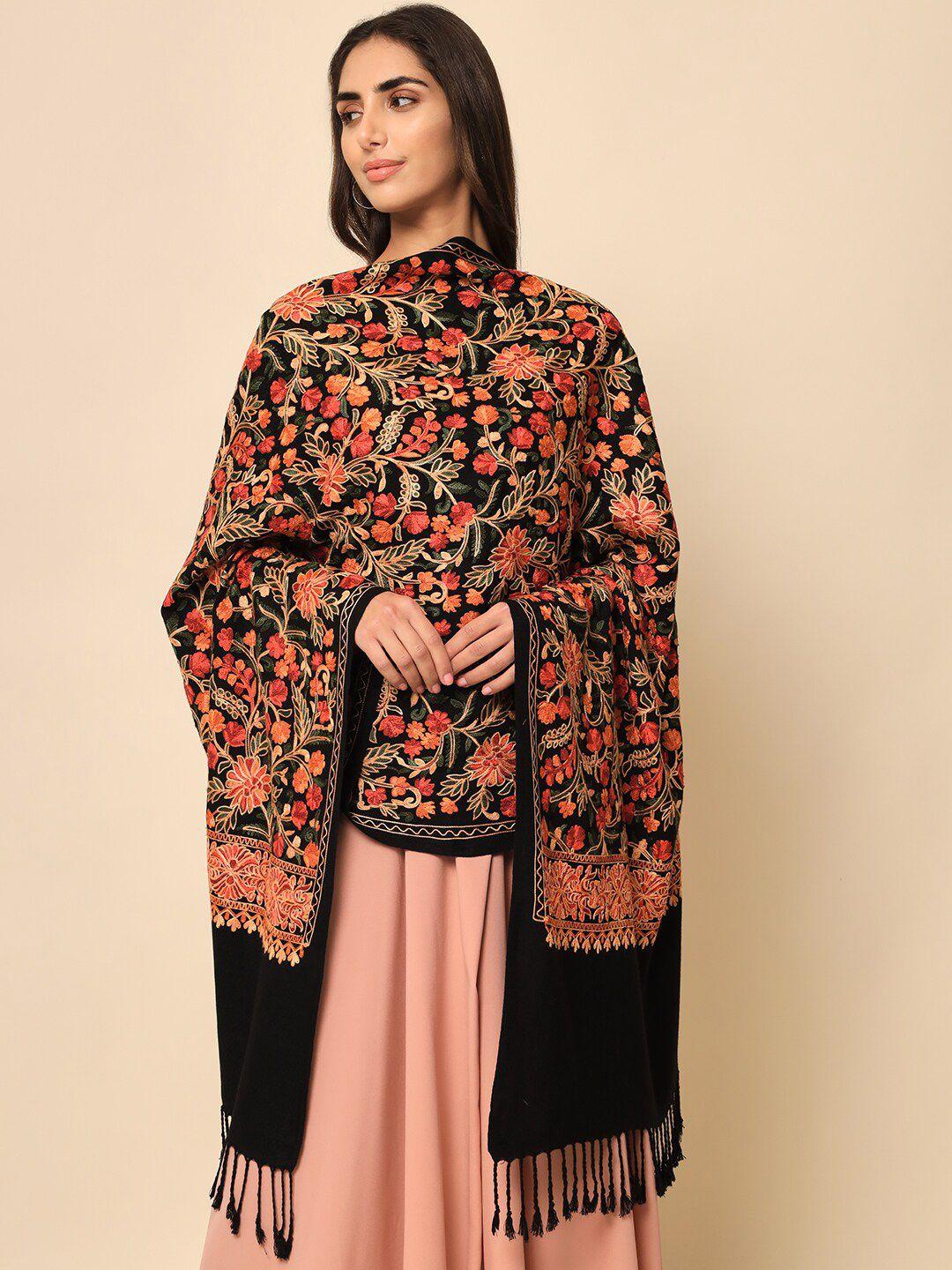 here&now women black embroidered shawl