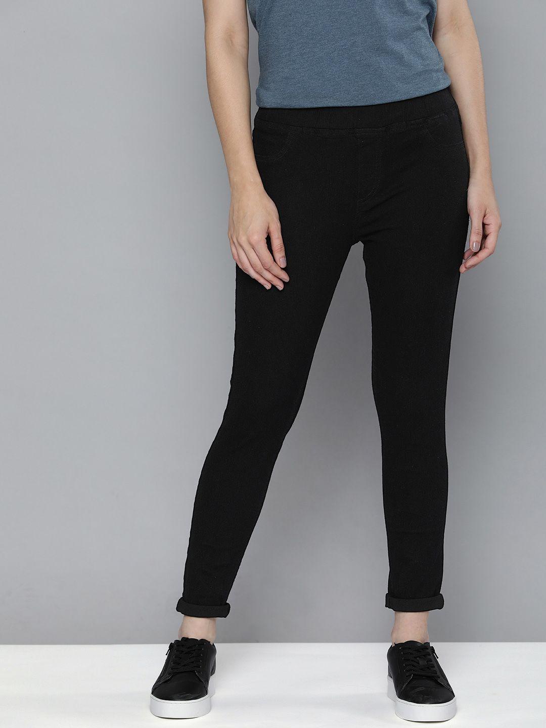 here&now women black slim fit stretchable jeans