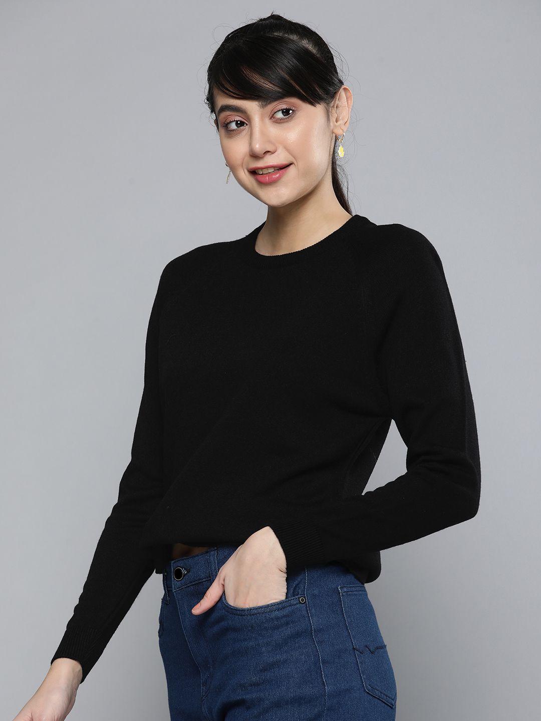here&now women black solid acrylic pullover