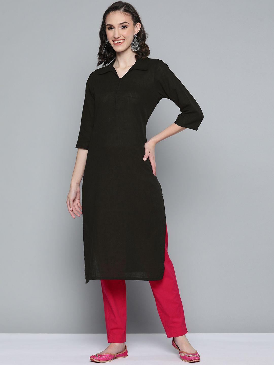 here&now women black solid kurta