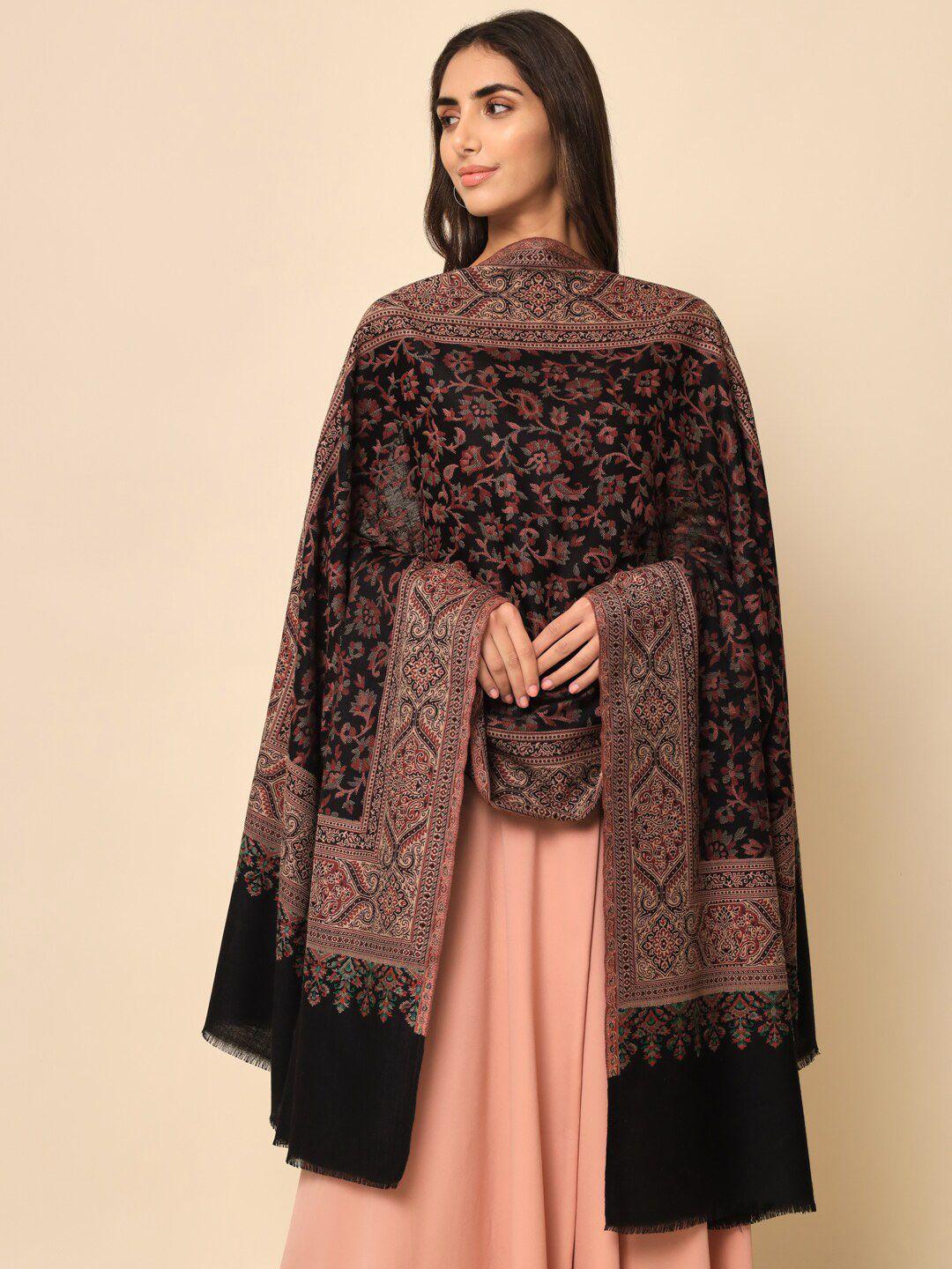 here&now women black woven-design shawl