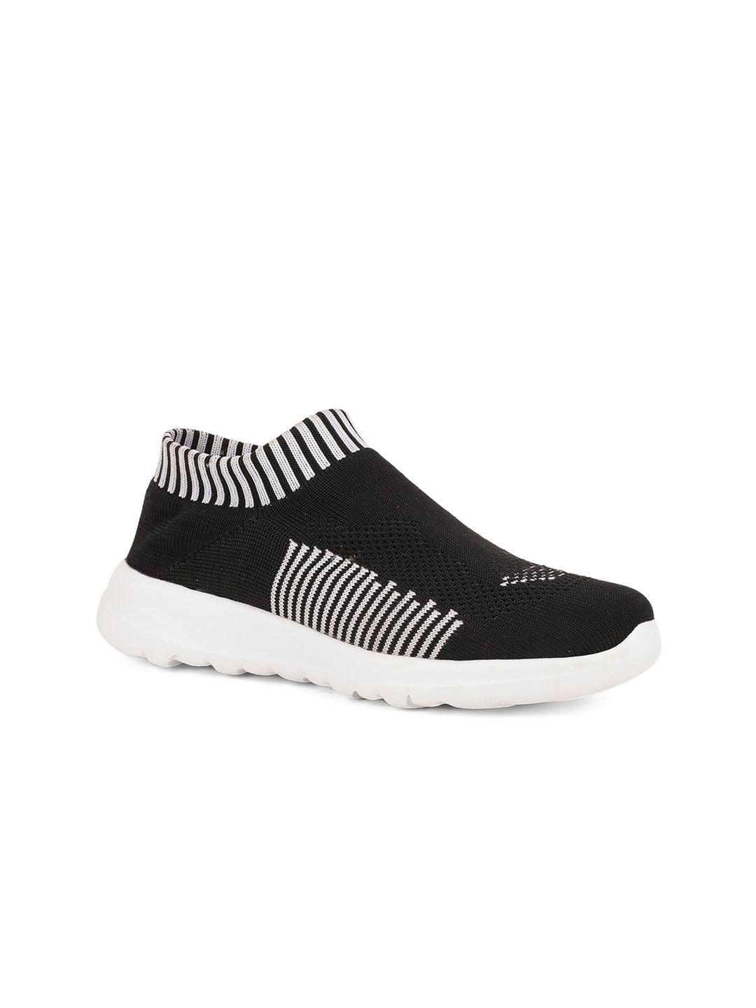 here&now women black woven design slip-on sneakers