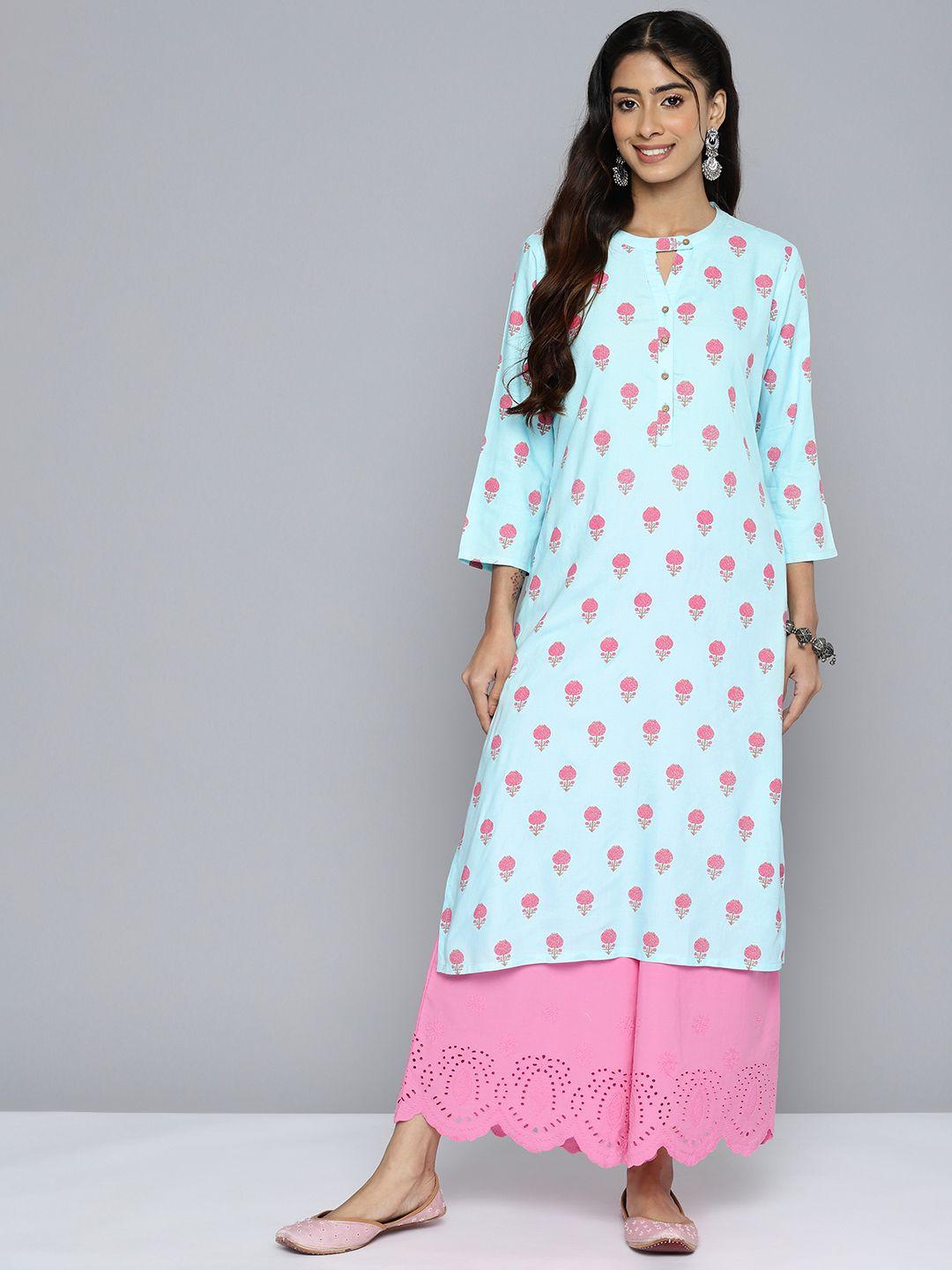 here&now women blue & red floral printed kurta