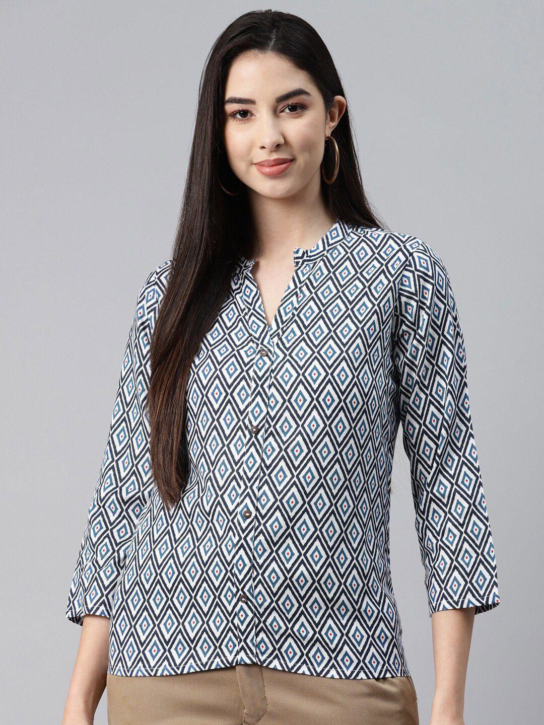 here&now women blue geometric printed kurti