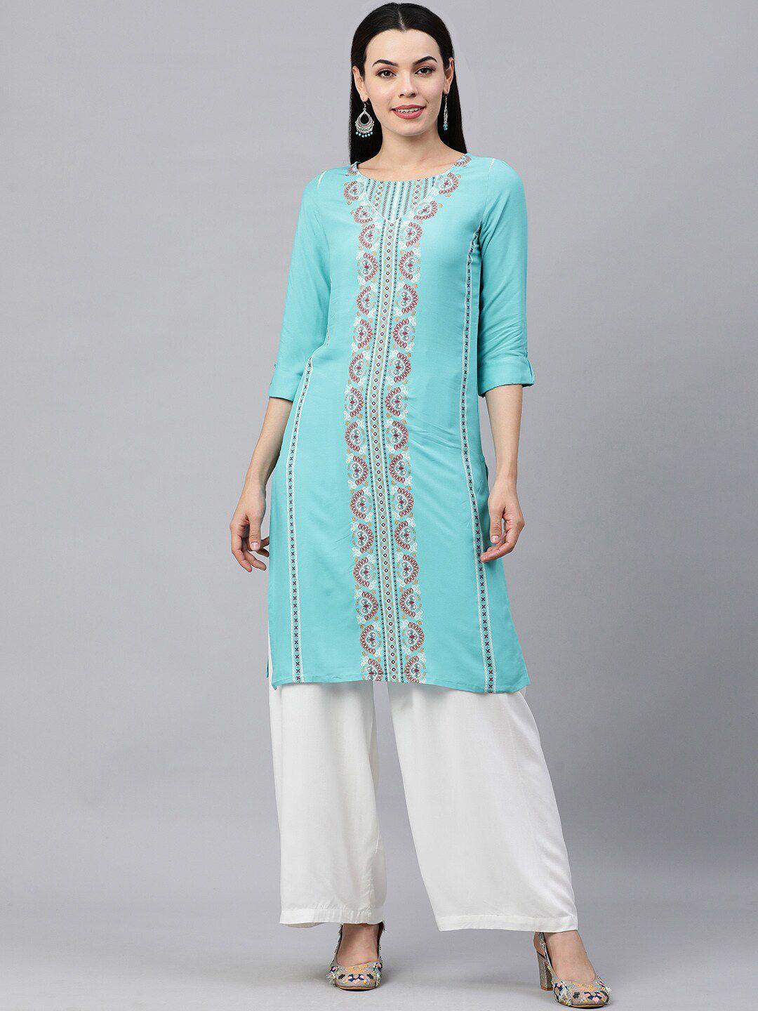 here&now women blue printed kurta