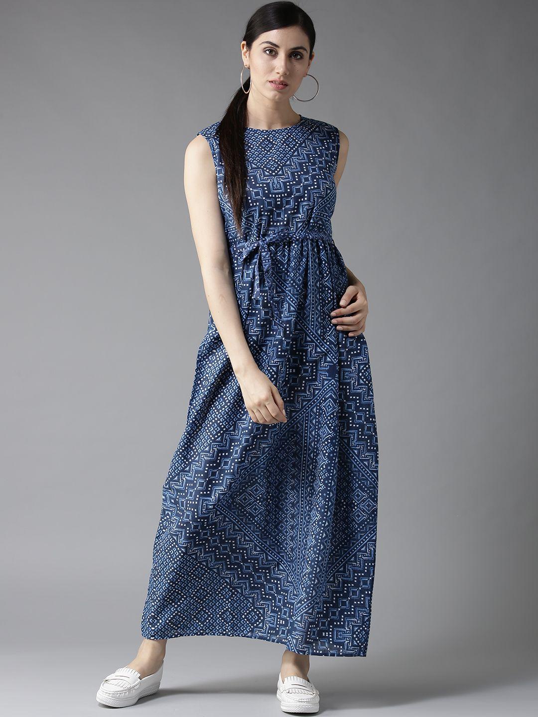 here&now women blue printed maxi dress
