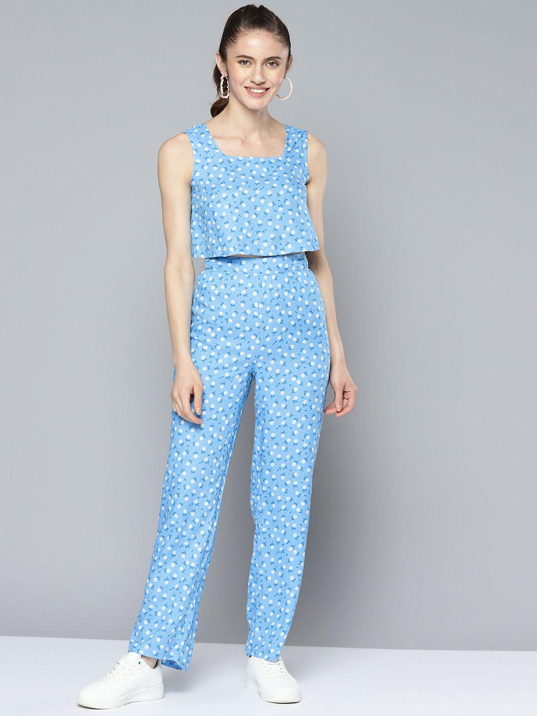 here&now women blue printed top with trousers