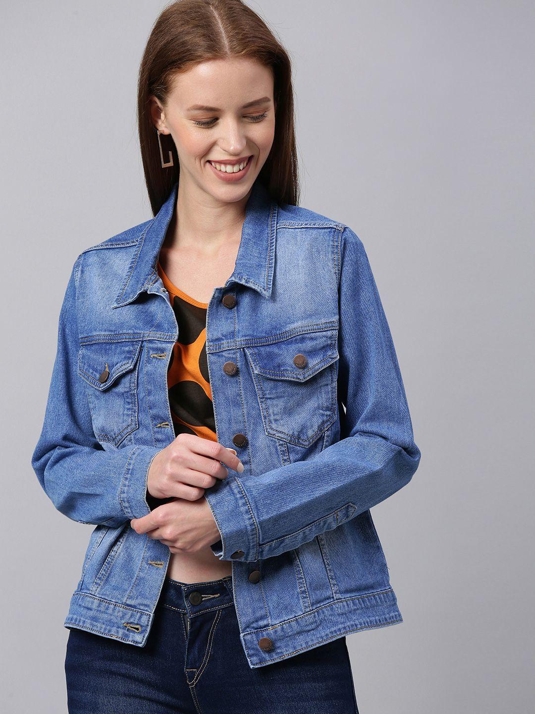 here&now women blue solid denim jacket