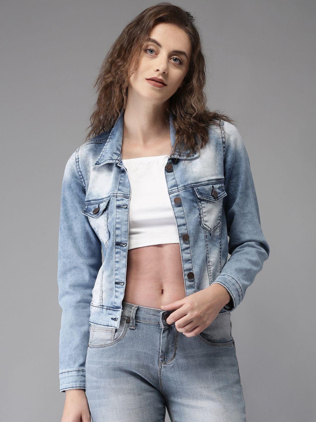 here&now women blue solid denim jacket