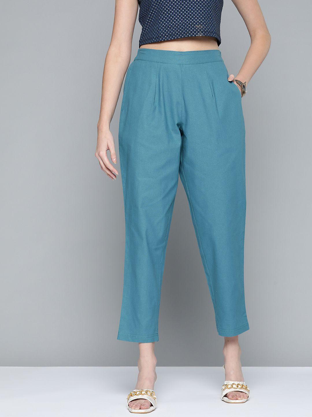 here&now women blue straight fit trousers