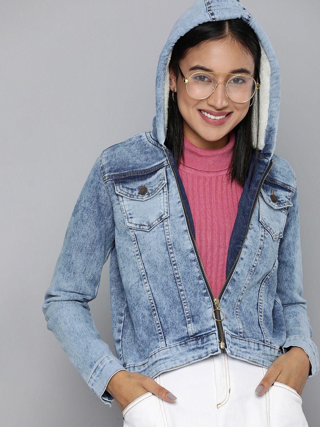 here&now women blue washed denim jacket