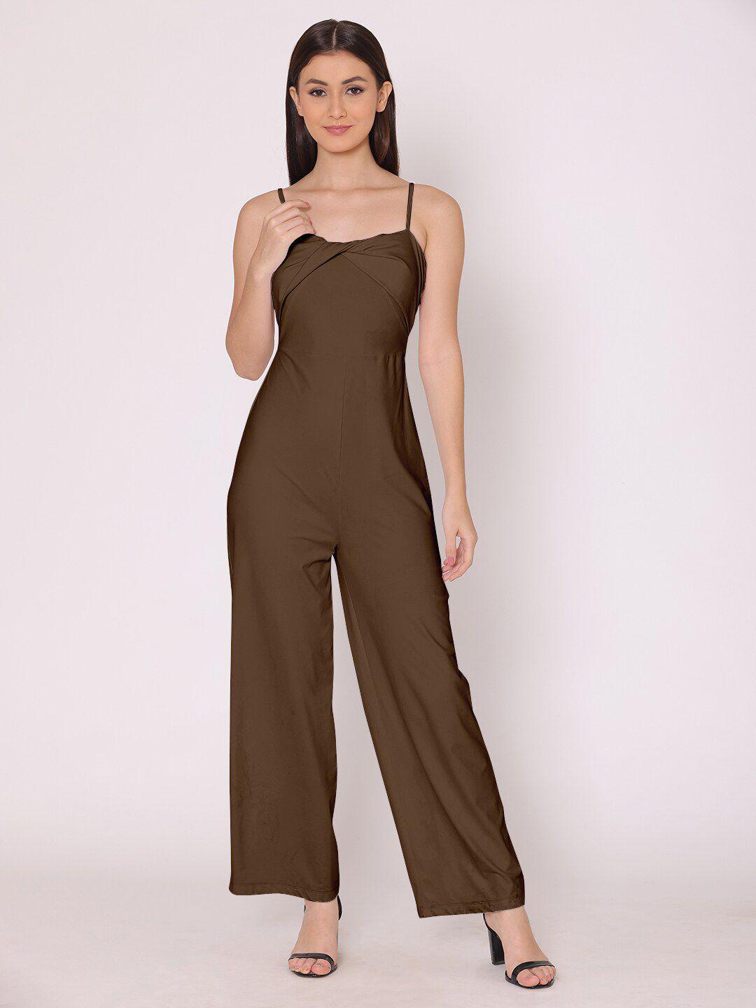 here&now women brown basic shoulder strap jumpsuit