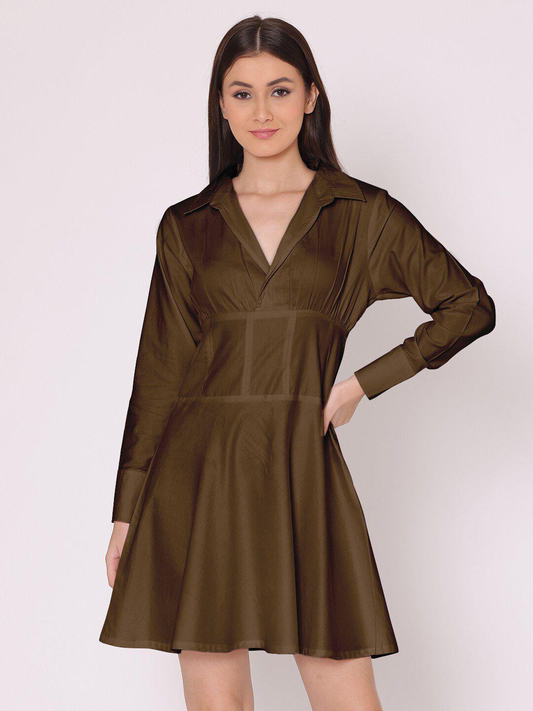 here&now women brown satin a-line dress