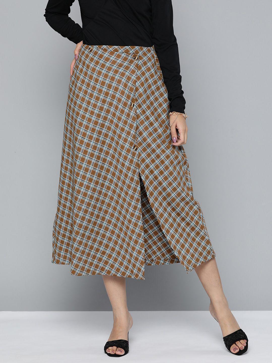 here&now women checked cotton a-line skirt