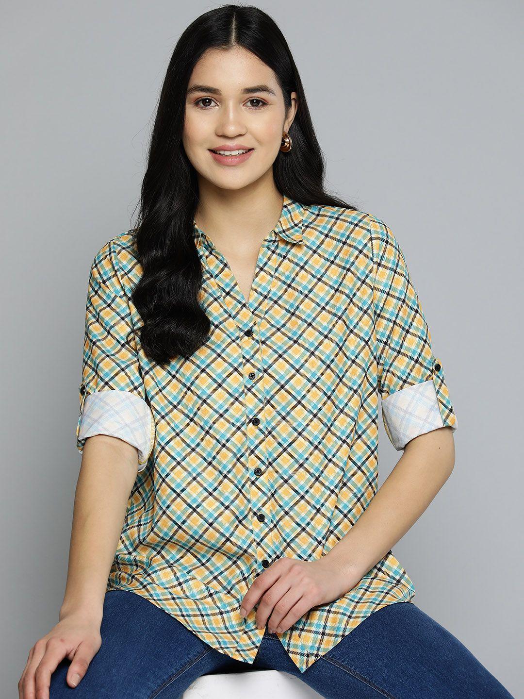 here&now women classic checked casual shirt
