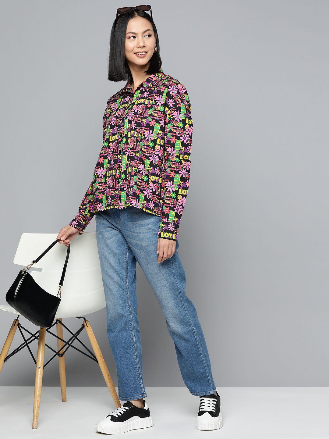 here&now women comfort boxy printed casual shirt