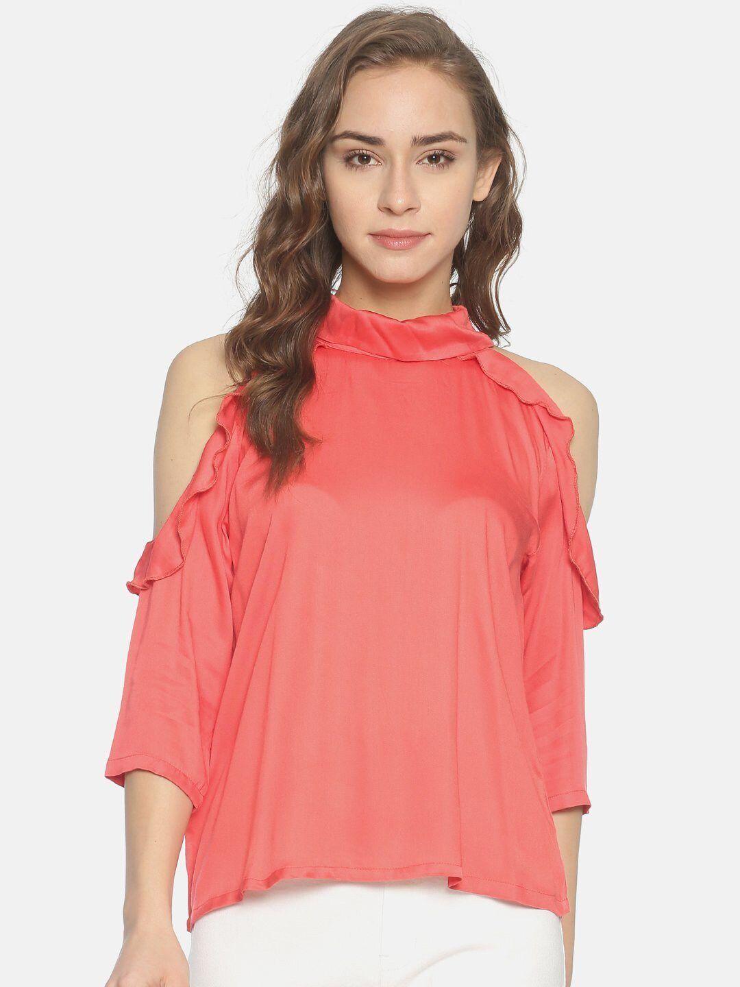 here&now women coral ruffles satin georgette top