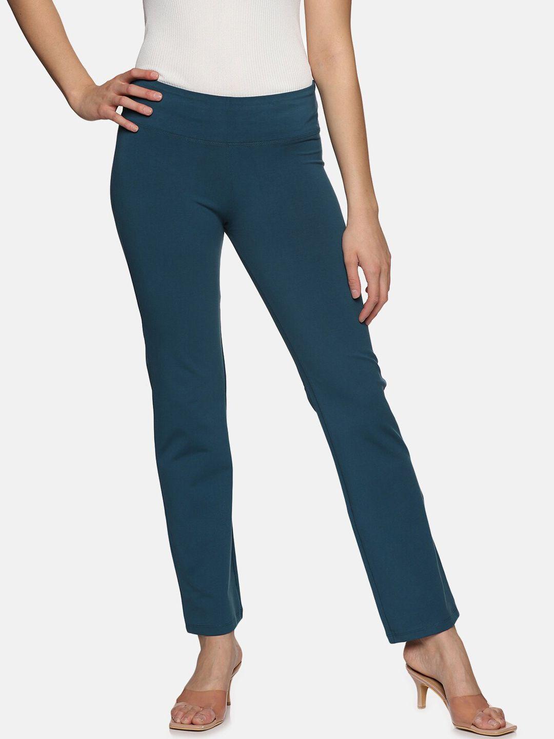 here&now women cotton mid-rise slip-on relaxed trousers