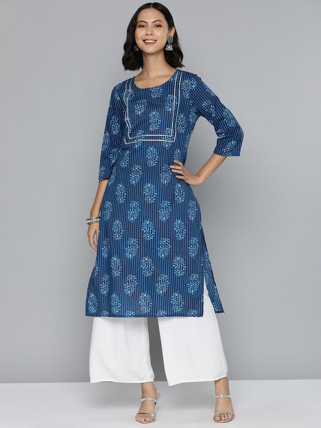 here&now women cotton printed gotta patti kurta