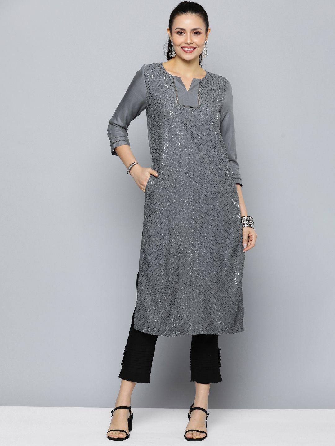 here&now women embellished sequined straight kurta